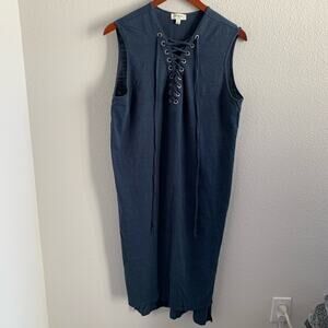 Umgee Navy Burnout High Slit Dress Trendy Casual Lagenlook Boho Large